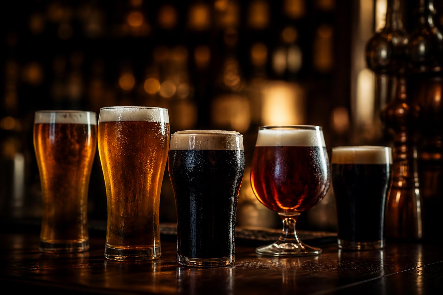 Craft beers on a pub bar